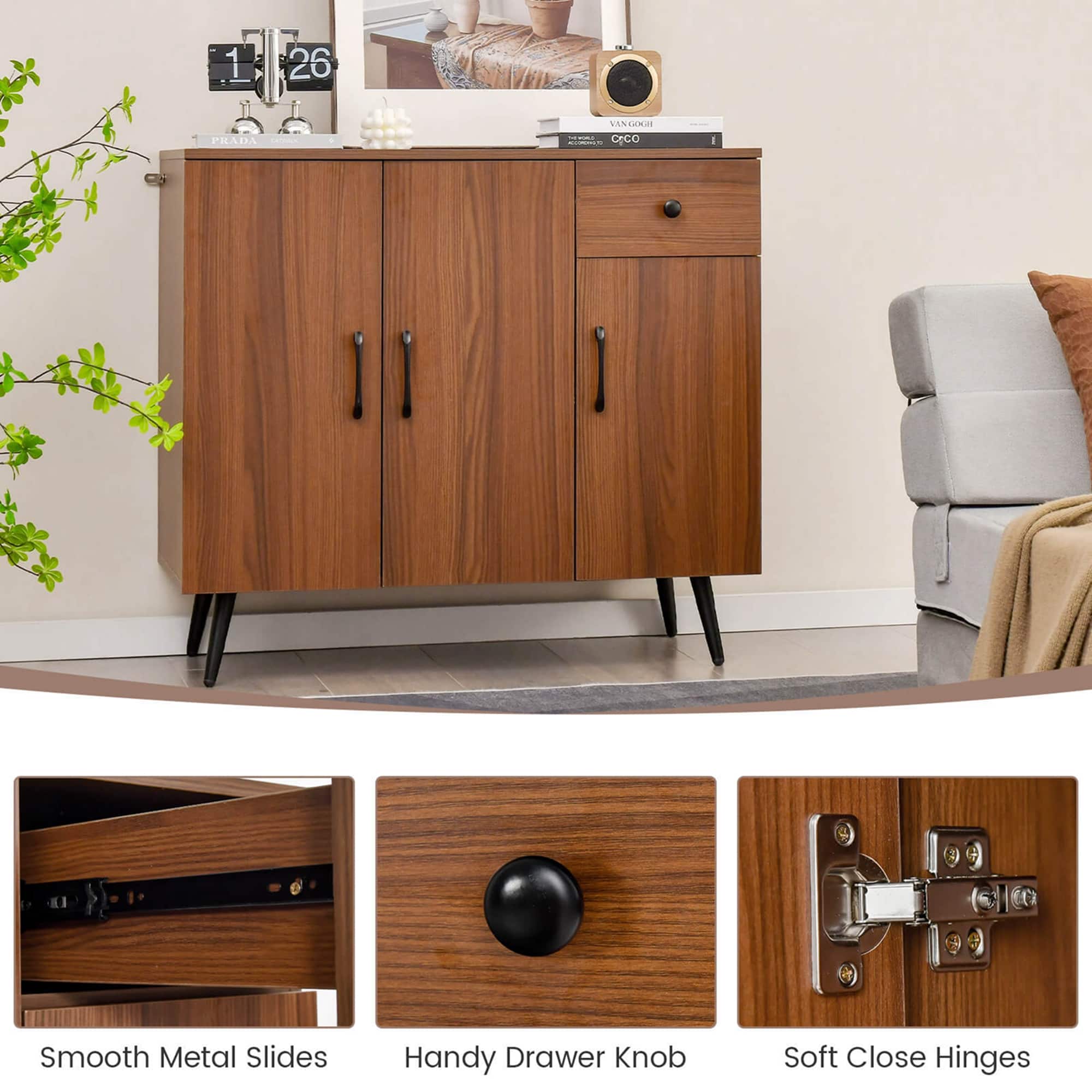 Buffet Cabinet with 3 Doors & Pull-out Drawer Adjustable Buffet Cabinet with 3 Doors & Pull-out Drawer Adjustable