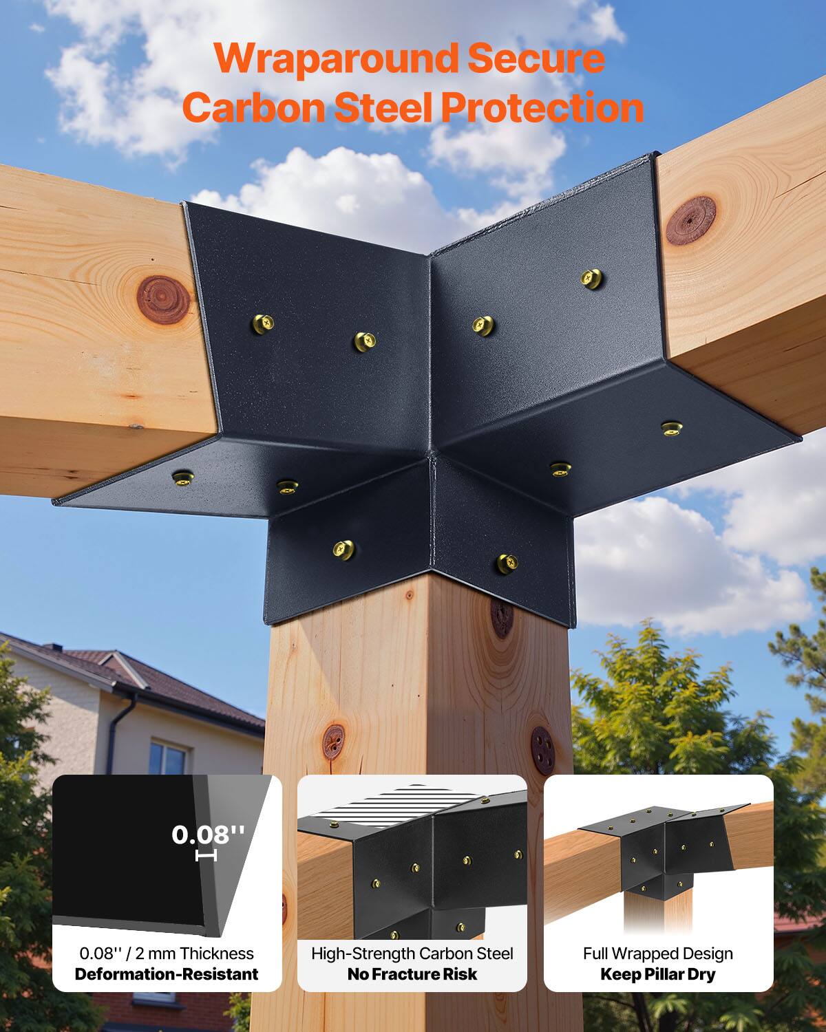 Wraparound Secure Carbon Steel Protection

- 0.08" / 2 mm Thickness
- High-Strength Carbon Steel
- Full Wrapped Design
- Deformation-Resistant
- No Fracture Risk
- Keep Pillar Dry