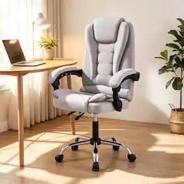 Loheer - High Back Executive Chair, Ergonomic Office Chair, Linen, Reclining, Linkage Armrests, 330 lbs - Gray