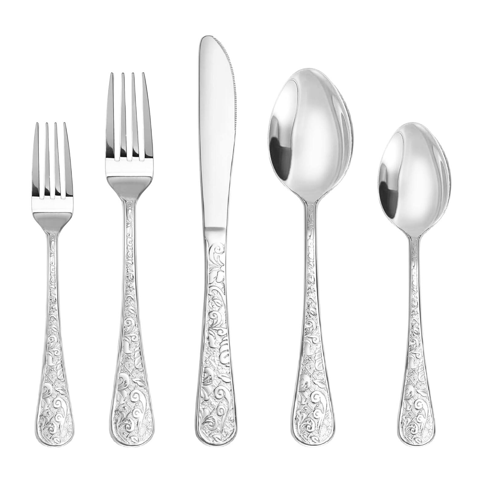 Front. Dazzed Corner - Silverware Set,Stainless Steel 20 Pieces Flatware Set - Silver.