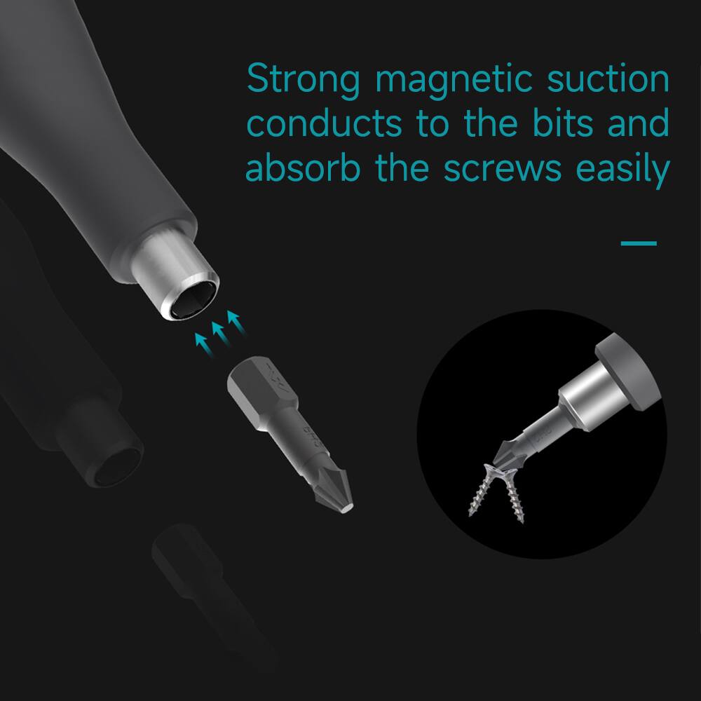 Strong magnetic suction conducts to the bits and absorbs the screws easily