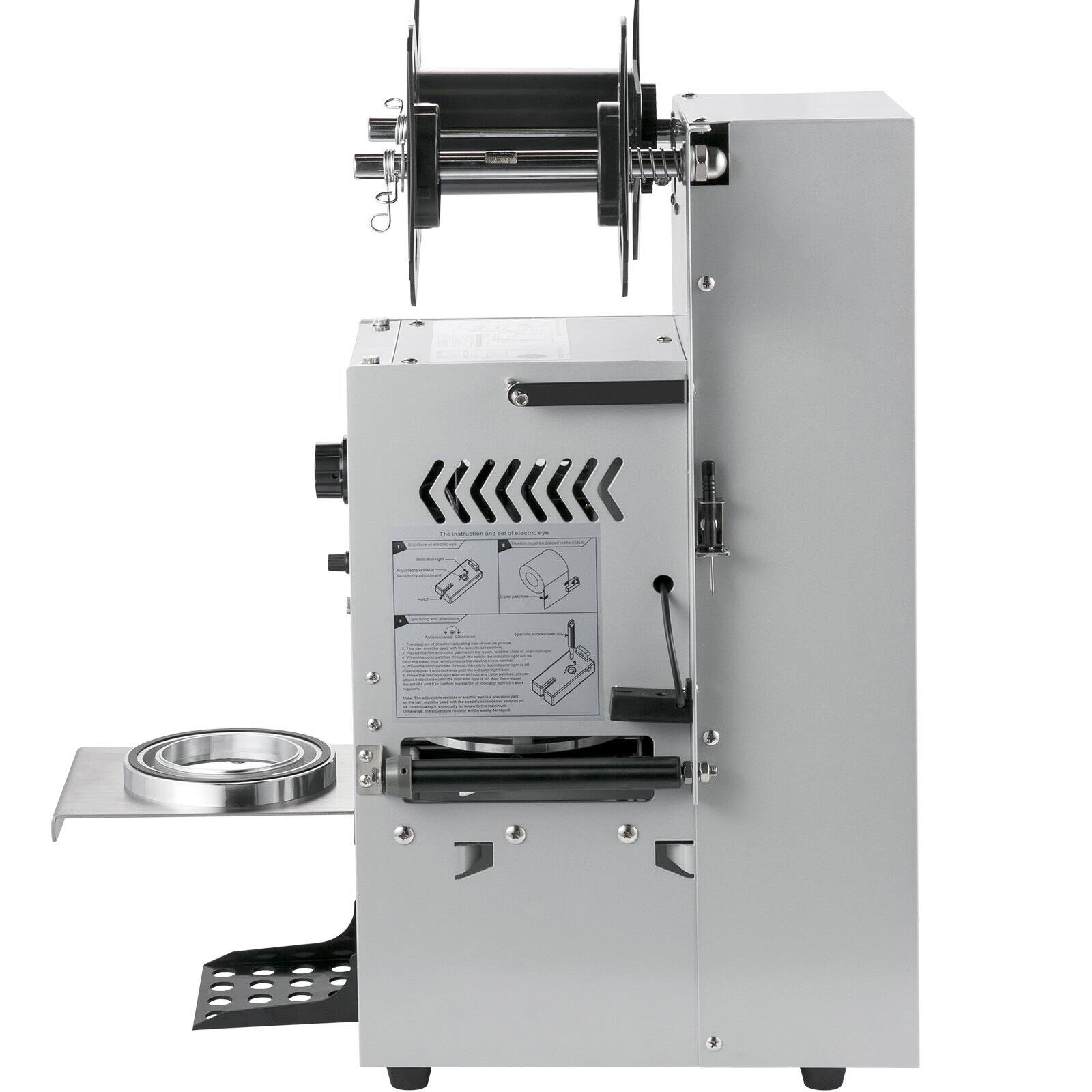 Front. Glintex - Semi-Automatic Cup Sealing Machine for 90/95mm Cups, 300–500 Cups per Hour, Commercial Boba Tea Sealer with Adjustable - Silver.
