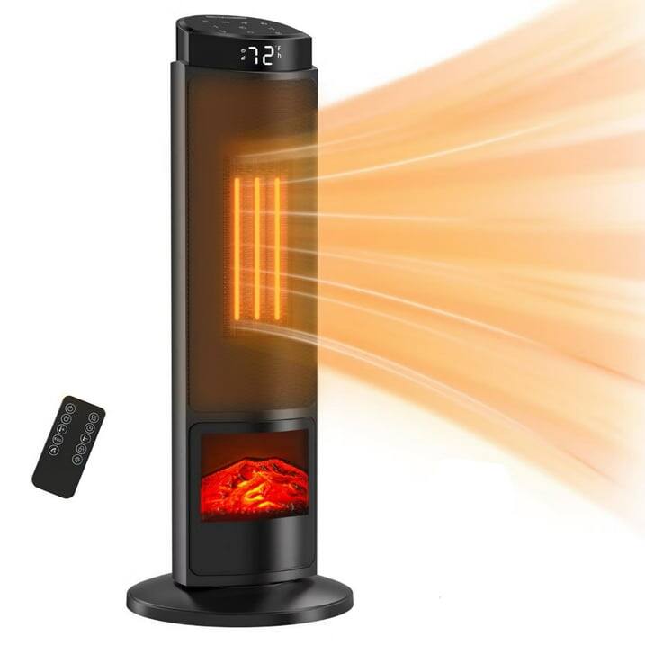 Angle. AOITUN - 23" Space Heater, 1500W Portable Electric Heater with Remote, Adjustable Thermostat to 95°F, 70° Oscillation, Black - black.