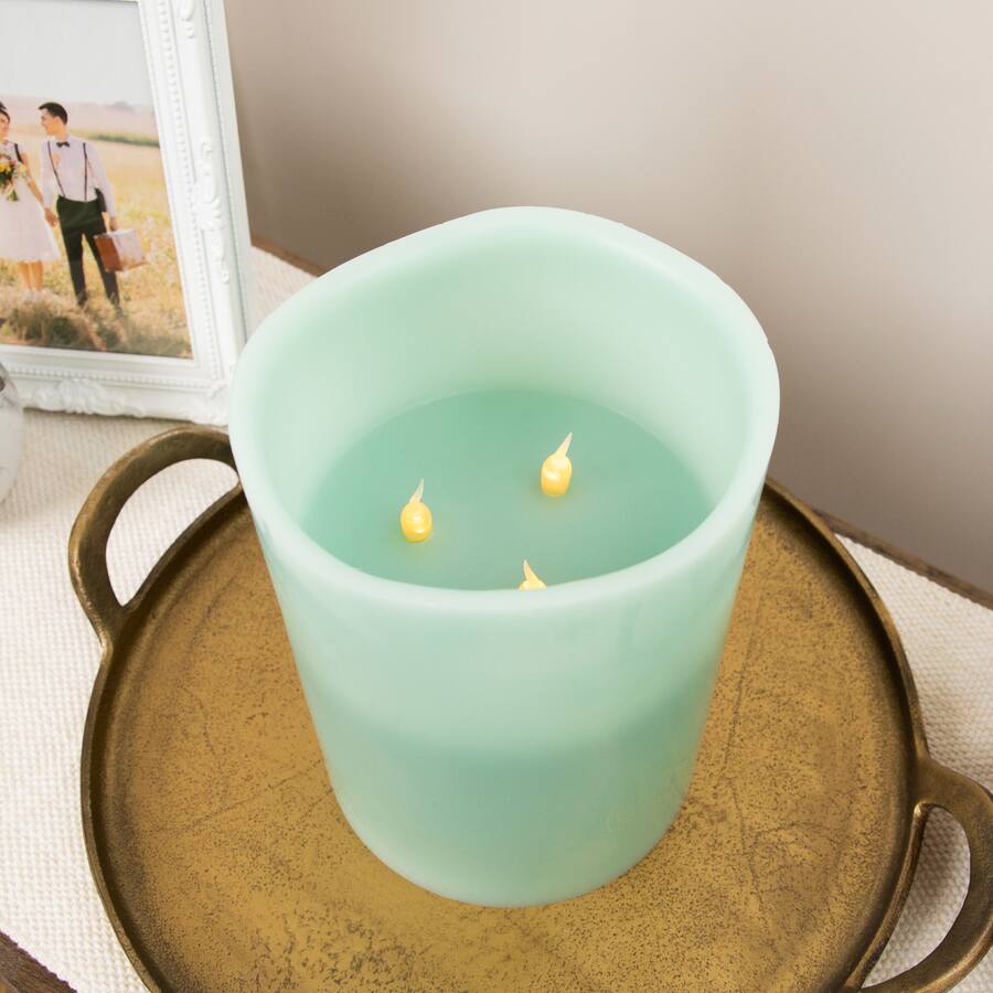 Northlight Flameless LED Lighted 3 Wick Flickering Wax Pillar Candle 8 ...