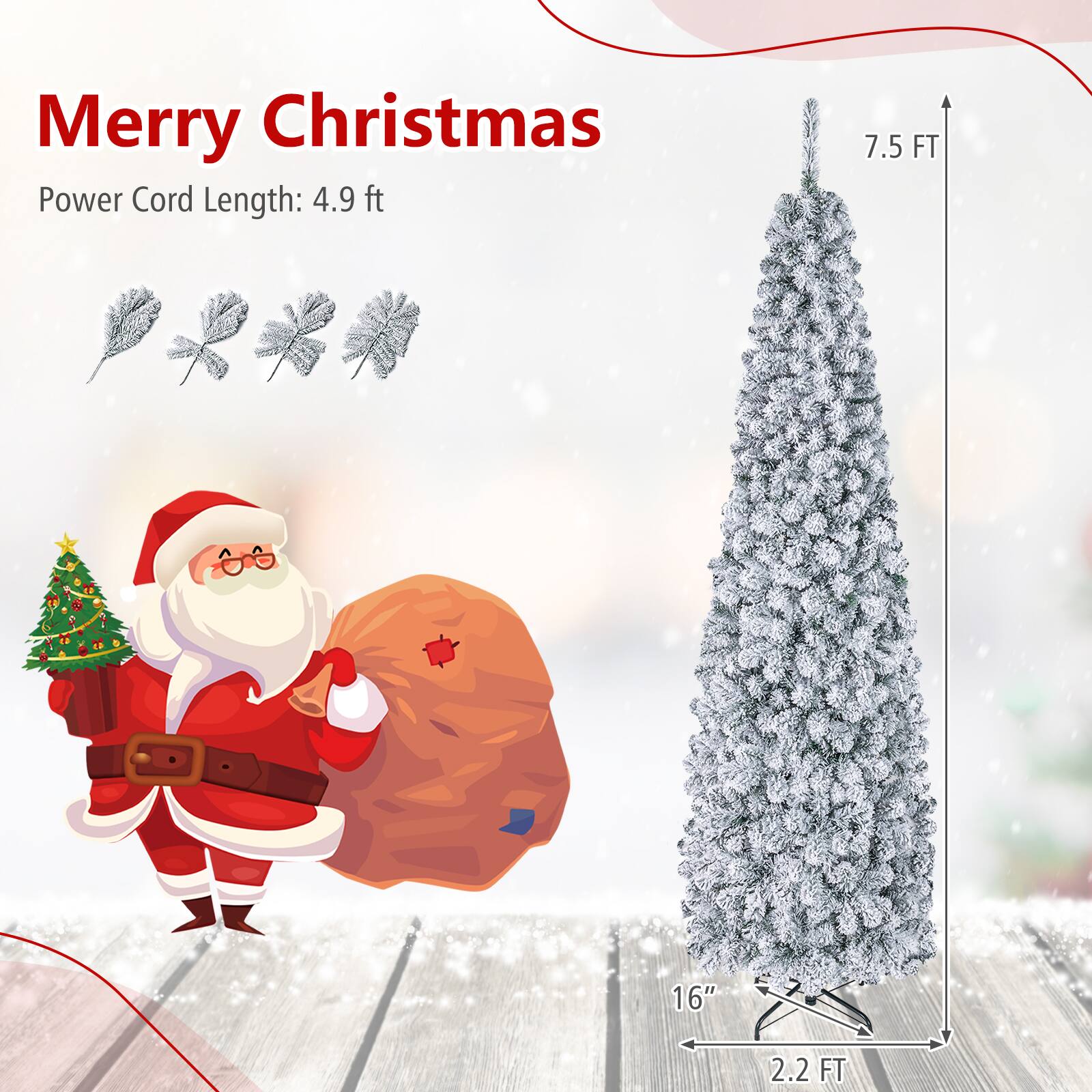 Merry Christmas  
Power Cord Length: 4.9 ft  
7.5 FT  
16"  
2.2 FT