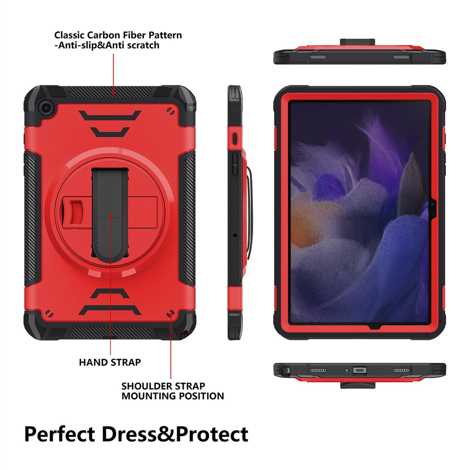 Classic Carbon Fiber Pattern - Anti-slip & Anti-scratch  
HAND STRAP  
SHOULDER STRAP MOUNTING POSITION  
Perfect Dress & Protect