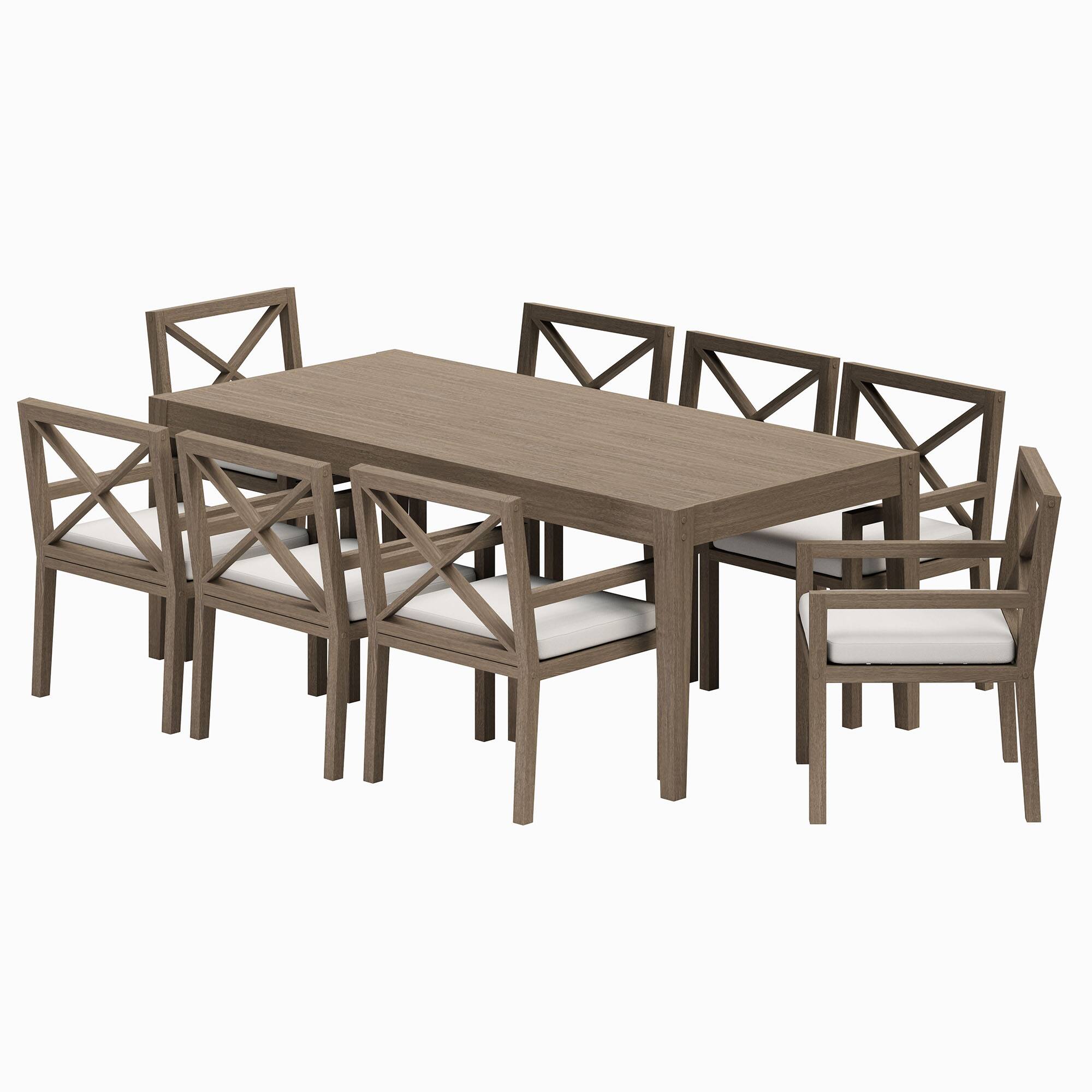 Alt View 1. Modway - Northlake 9-Piece Outdoor Teak Wood Dining Set - 8 Seats, 83-inch Rectangular Table - Weathered Gray.
