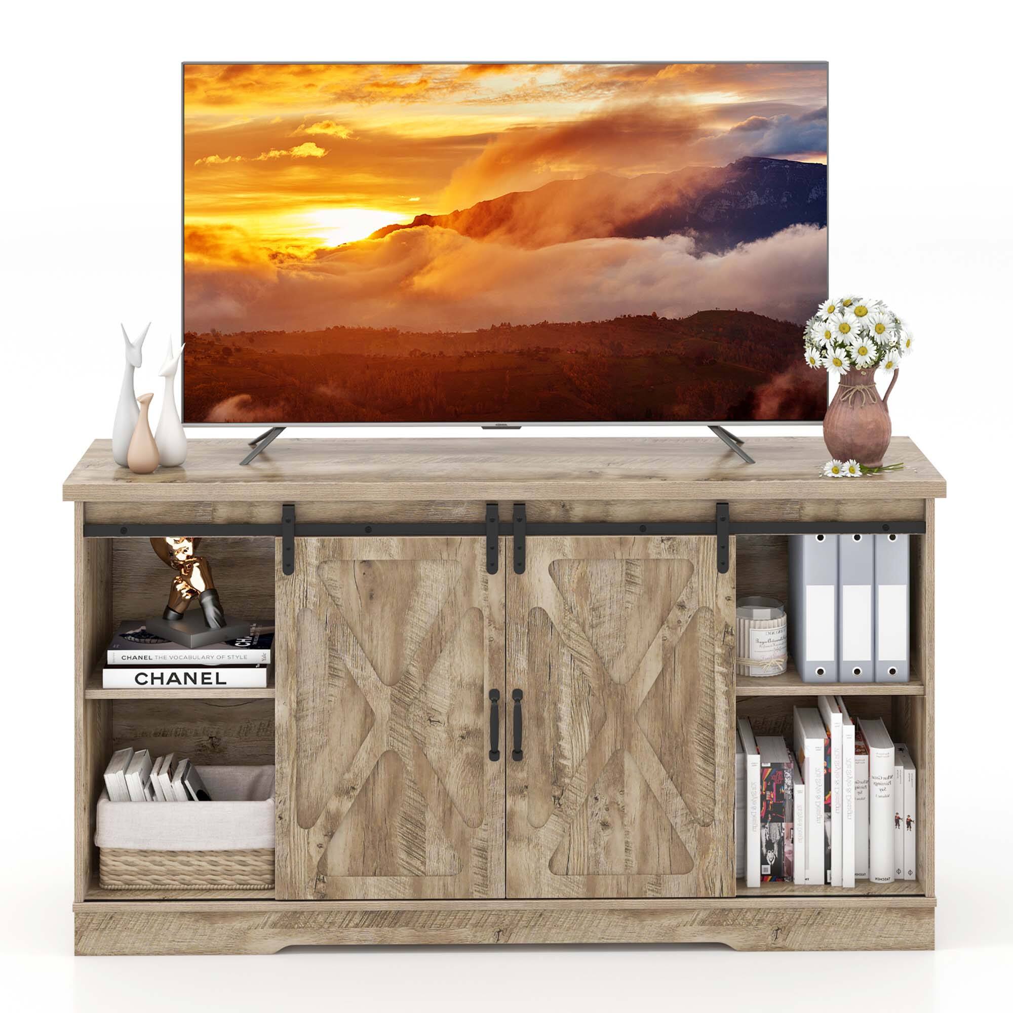 Alt View 19. Costway - TV Stand Farmhouse Cabinet Sliding Barn Door Adjustable Shelves for TV up to 65'' - Gray Oak.