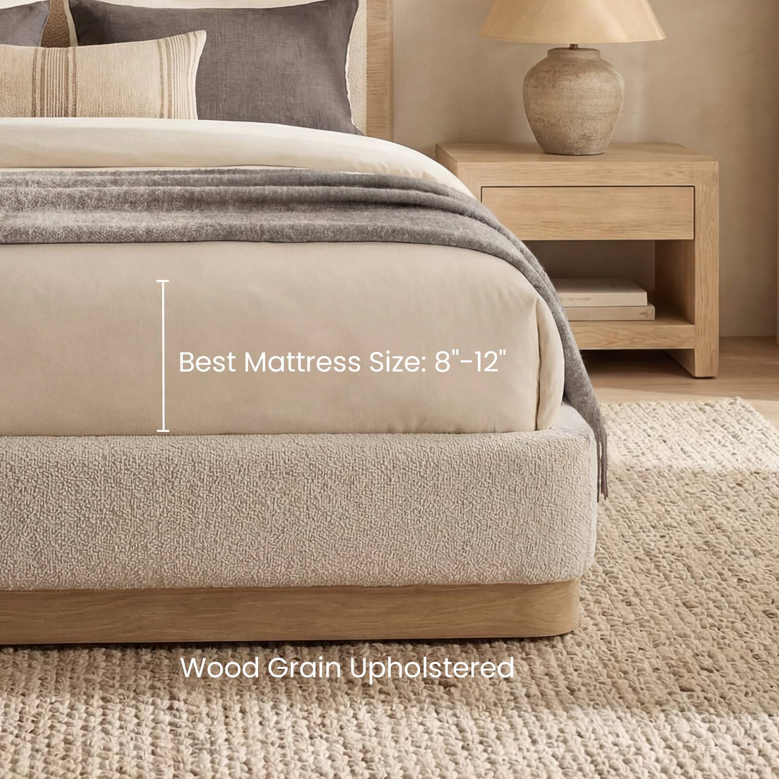 Best Mattress Size: 8"-12"  
Wood Grain Upholstered