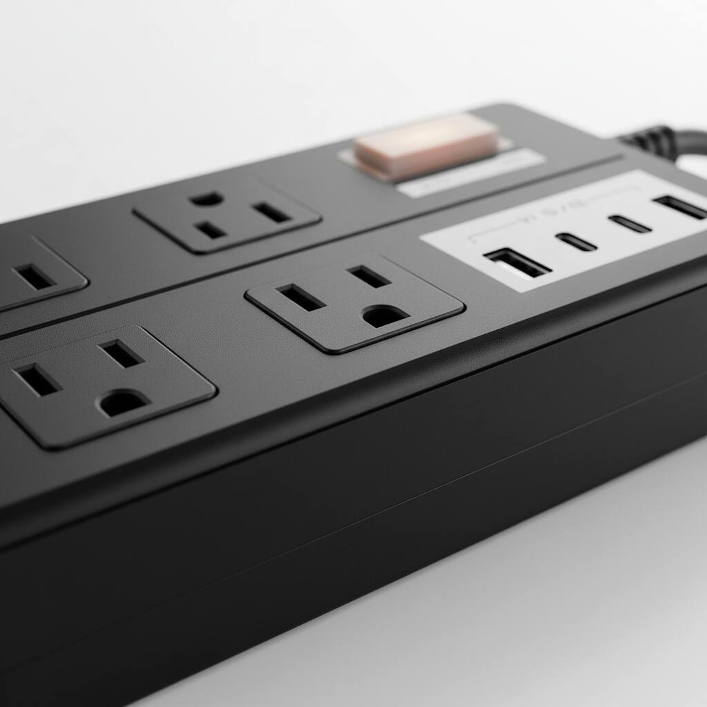 Alt View 1. Dazzed Corner - IPX6 Waterproof Power Strip, 8 Outlets & 4 USB Ports, 6FT Cord, Weatherproof - Black.