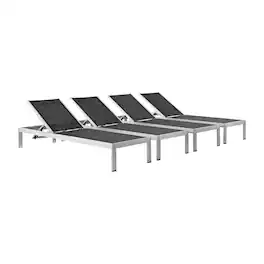 Outdoor Escape - Aluminum Patio Chaise Lounge Set Of 4 With Comfortable Backrests - Black