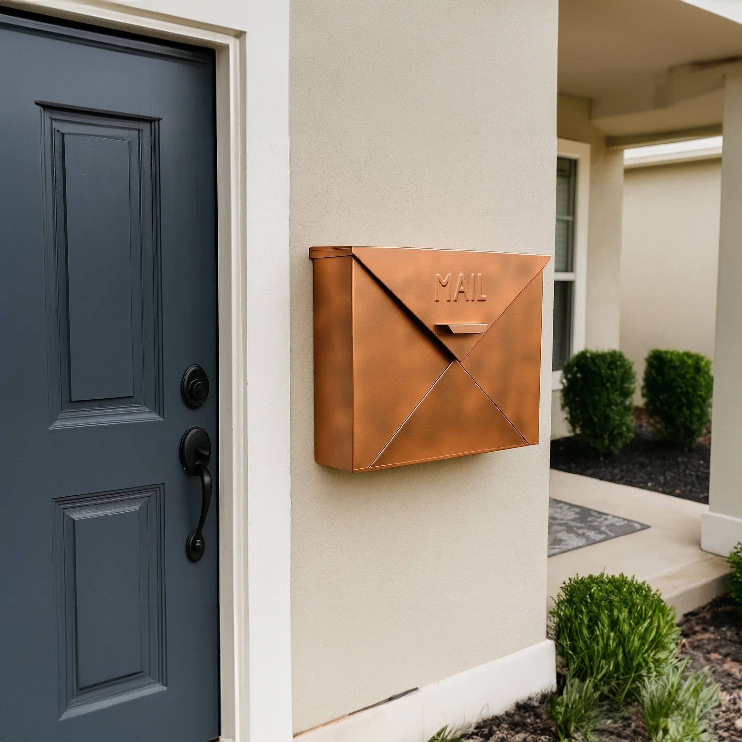 Alt View 9. Manhattan Lane - Envelope Shaped Wall Mount Metal Mail Box - Brown.