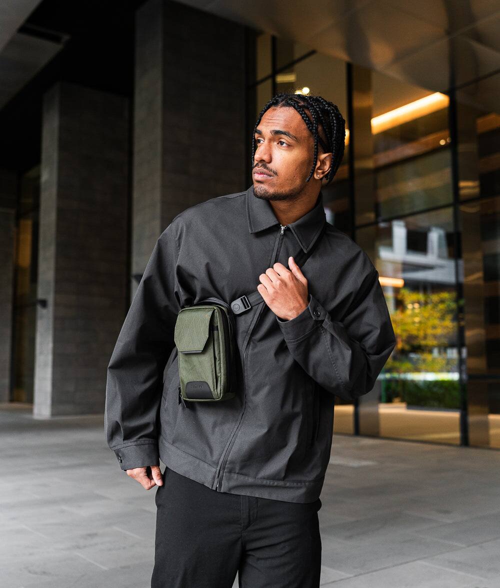 Alt View 7. ALPAKA - Modular Sling V2 MIini Sling Bag for Phone, Magnetic Quick Access, EDC Crossbody Bag with Adjustable Strap - Dark Green X-Pac VX21.