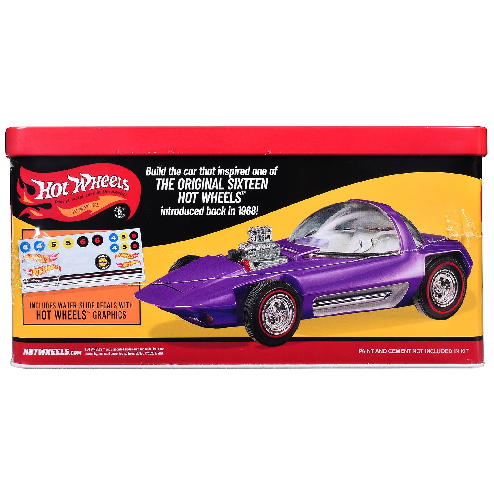 Build the car that inspired one of Hot Wheels' cars in the world! THE ORIGINAL SIXTEEN "HOT WHEELS" BY MATTEL introduced back in 1968! 4 5 5 6 A 1 B INCLUDES WATER-SLIDE DECALS WITH HOT WHEELS GRAPHICS. HOTWHEELS.COM. PAINT AND CEMENT NOT INCLUDED IN KIT