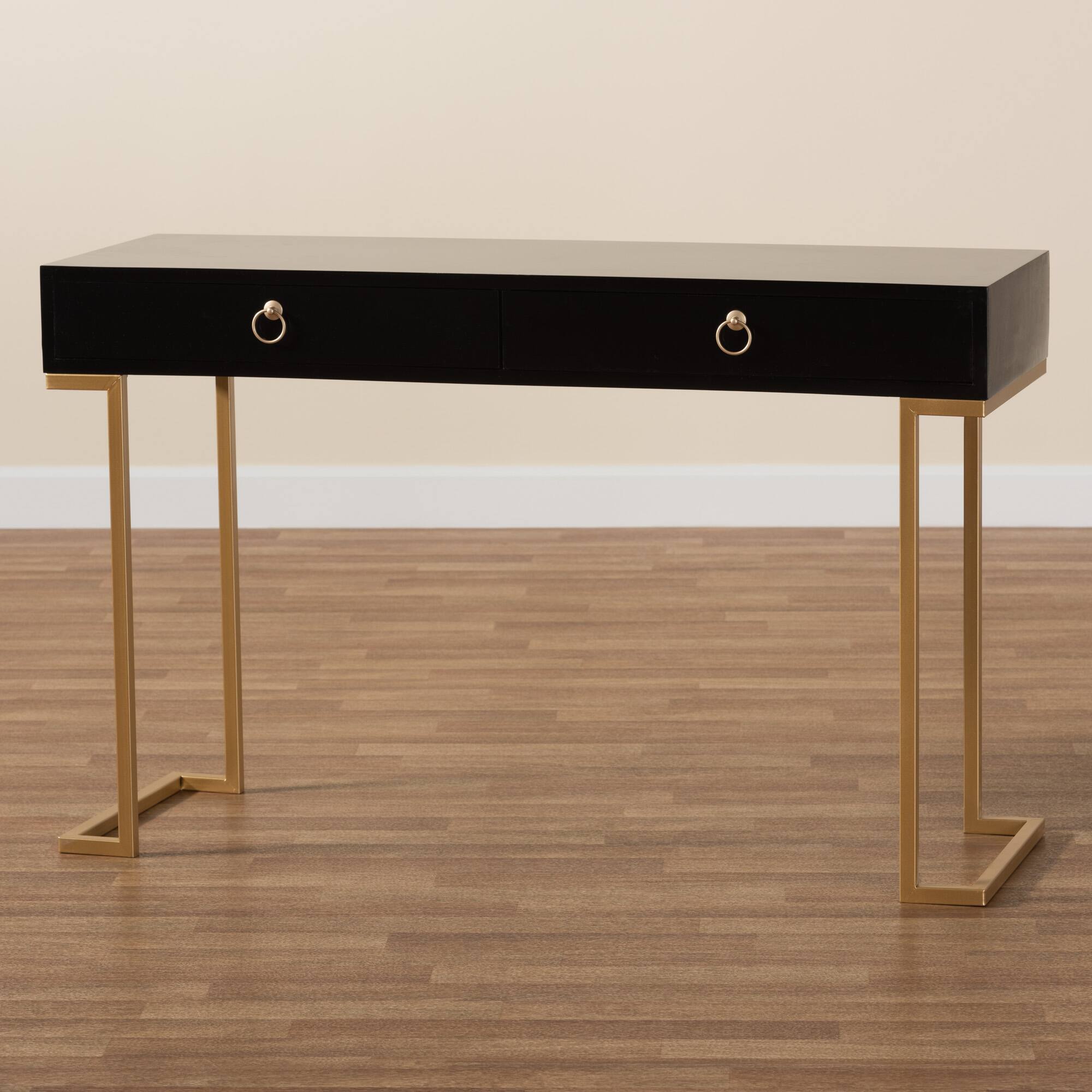 Alt View 5. Baxton Studio - Beagan Modern and Contemporary Finished Wood and Metal 2-Drawer Console Table - Black/Gold.