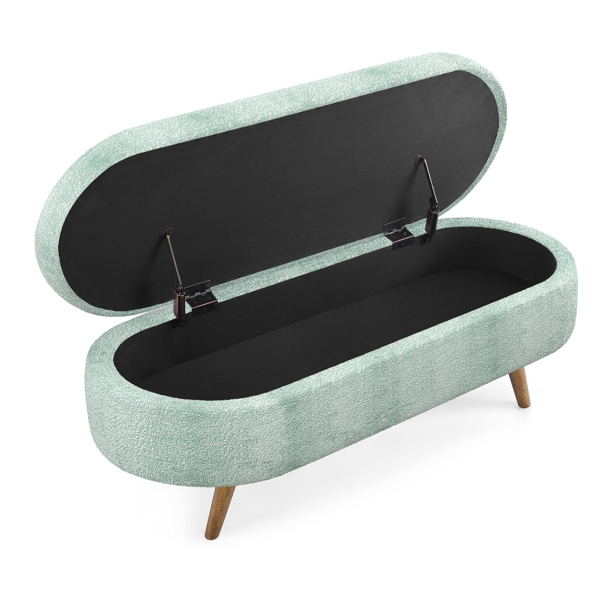 Alt View 6. GOODSILO - Elegant Fabric Storage Ottoman Bench with Wooden Legs for Living Room or Bedroom Footrest and Seating - Cyan.