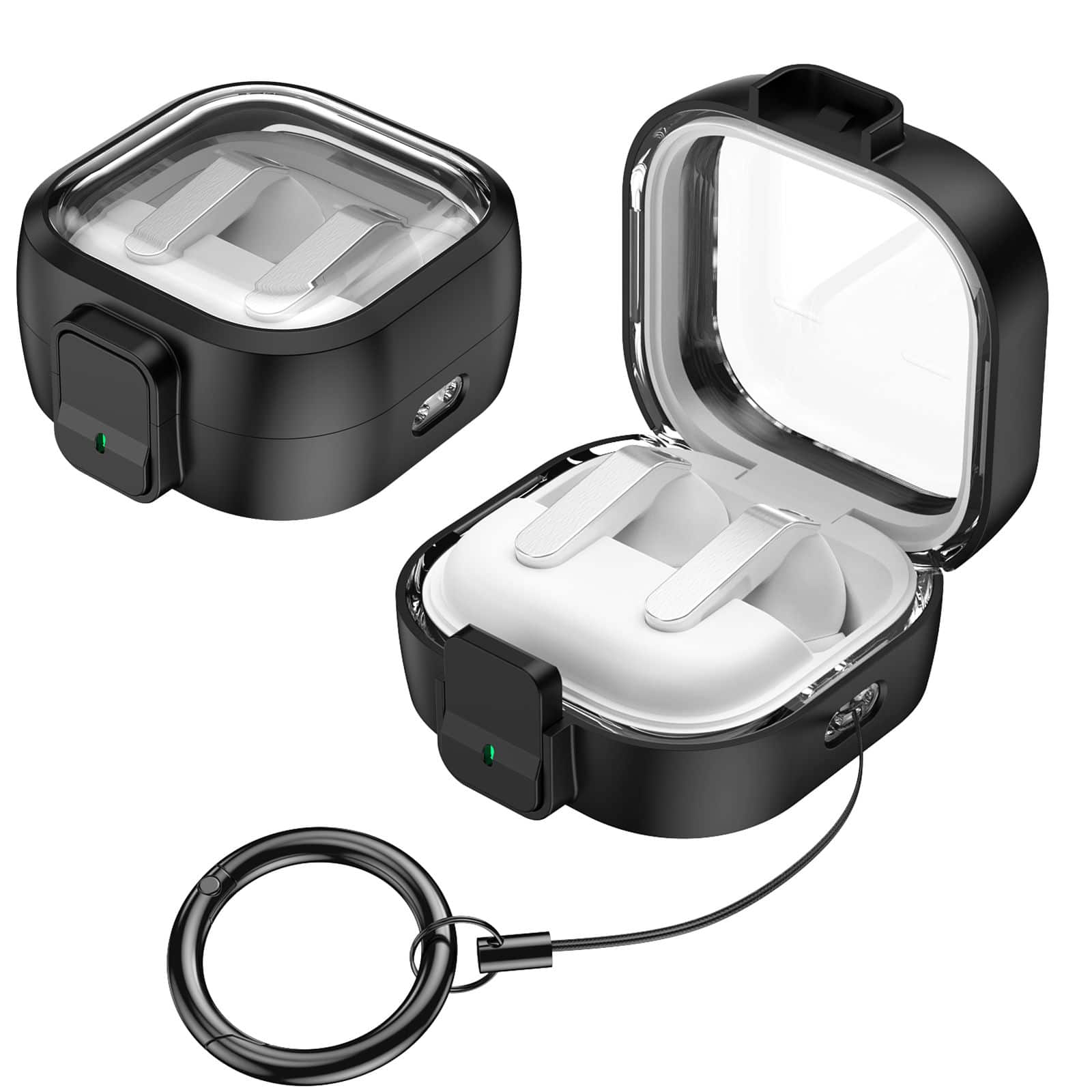 Dteck - For Samsung Galaxy Buds 4 / Buds 4 Pro Earphone Case Rugged Safety Lock Protective Cover With Anti-Loss Keychain - Black