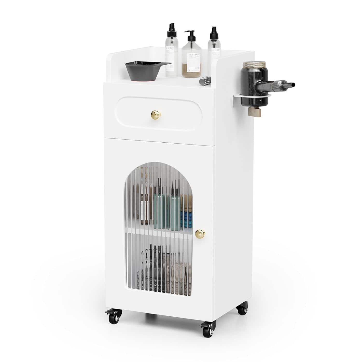 Winado - Mobile Salon Trolley Cart Rolling Salon Station with Glass Door & Storage Space & Lockable Wheels for Barber Beauty Spa - White