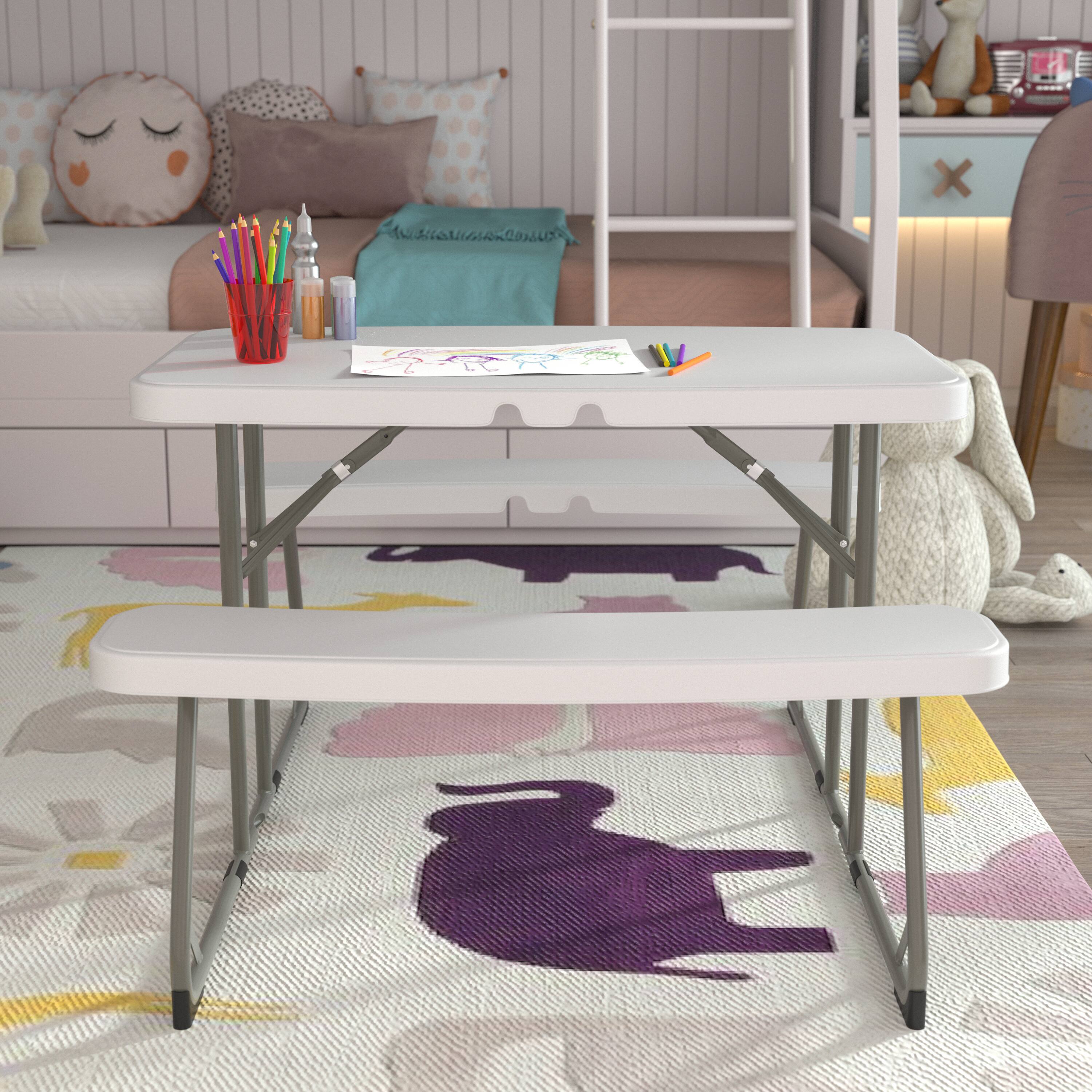 Alt View 3. Emma + Oliver - 4.93-Foot Kid's Plastic Folding Activity Table - Play Table - Granite White.