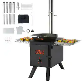 VEVOR - Wood Stove, 86 inch, Alloy Steel Camping Tent Stove, Portable Wood Burning Stove with Chimney Pipes & Gloves - Black