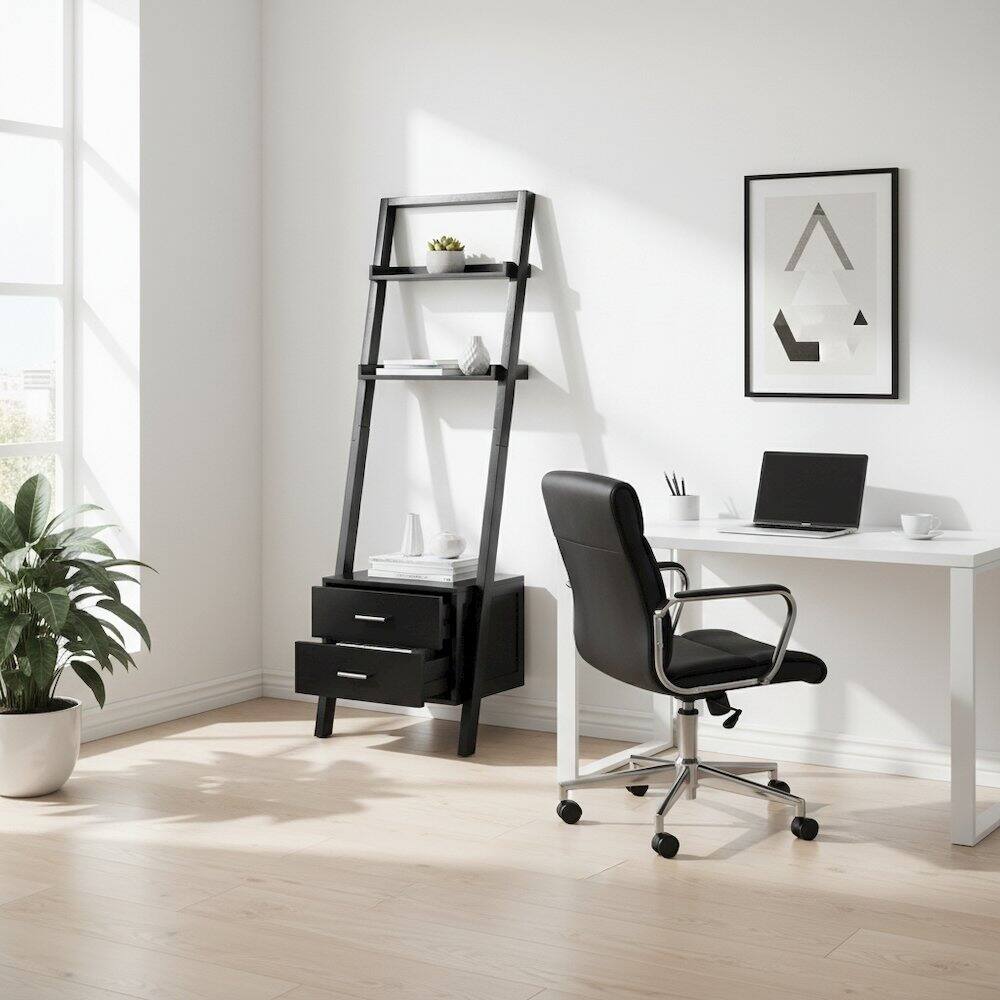 Alt View 4. FurniFact - Black Leaning Shelf - Black.