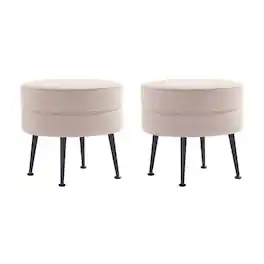 Manhattan Comfort - Bailey Mid-Century Modern Upholstered Accent Ottoman - Set of 2 - Wheat