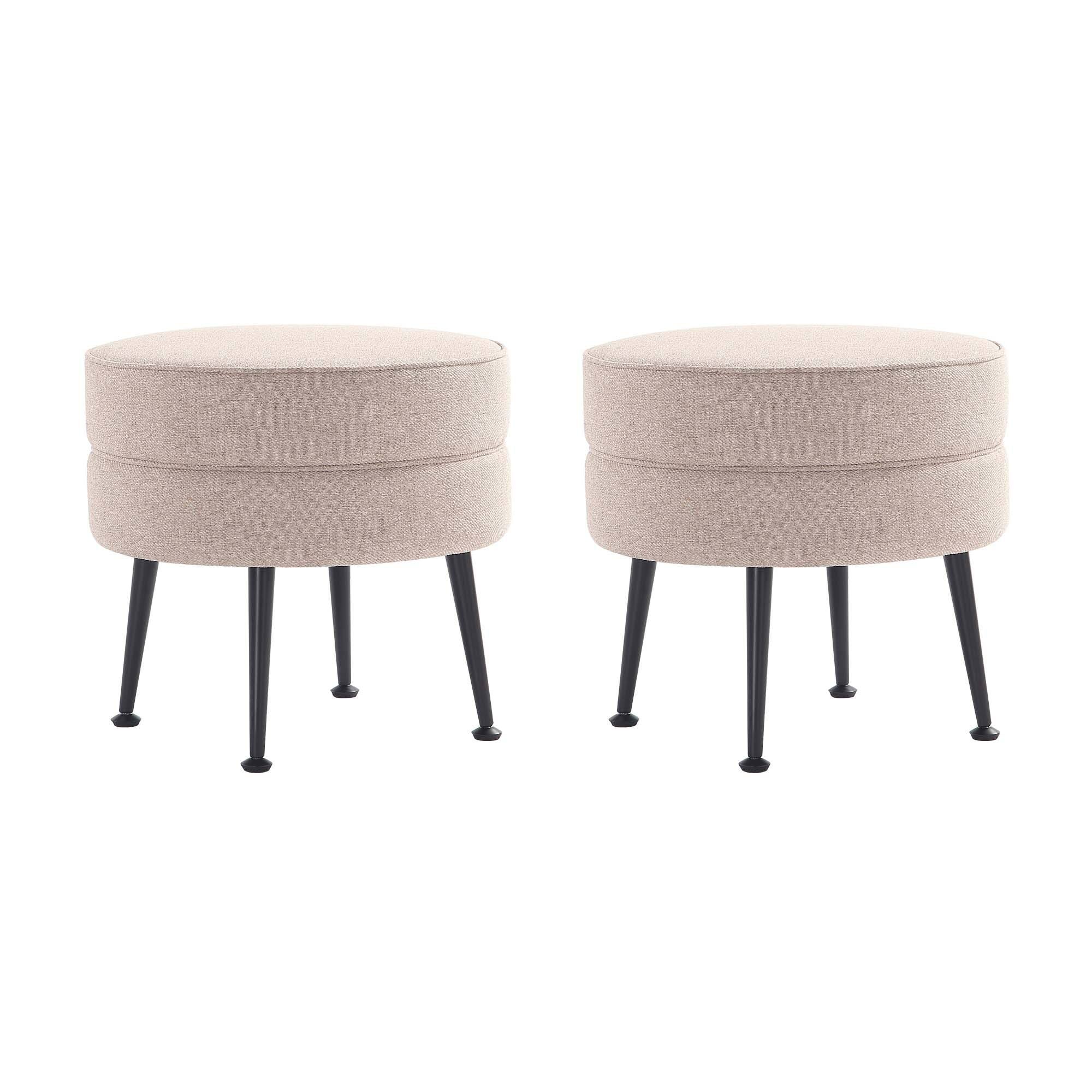 Manhattan Comfort - Bailey Mid-Century Modern Upholstered Accent Ottoman - Set of 2 - Wheat