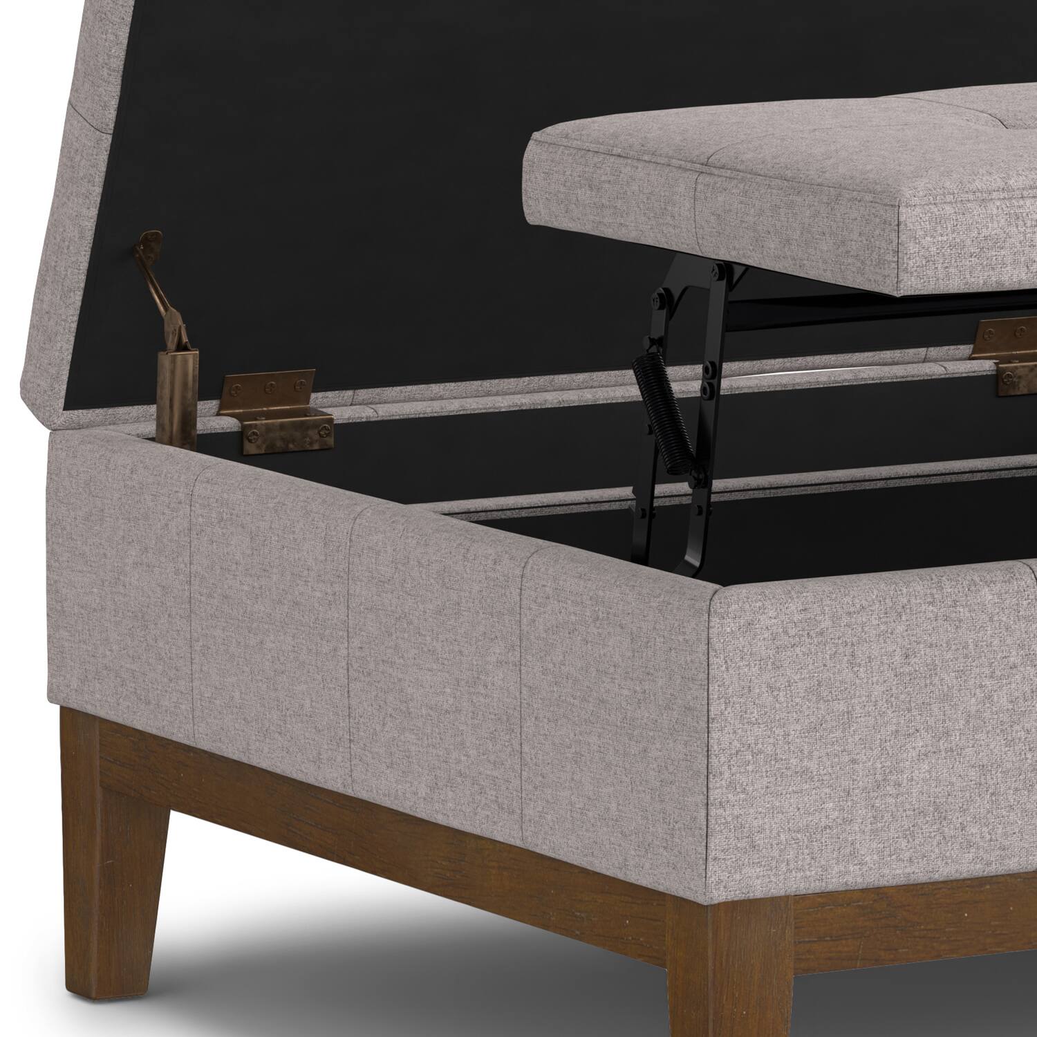 Alt View 6. Simpli Home - Dover 36 inch Wide Contemporary Square Lift Top Coffee Table Storage Ottoman in Cloud Grey Polyester Linen, Assembled - Cloud Grey.