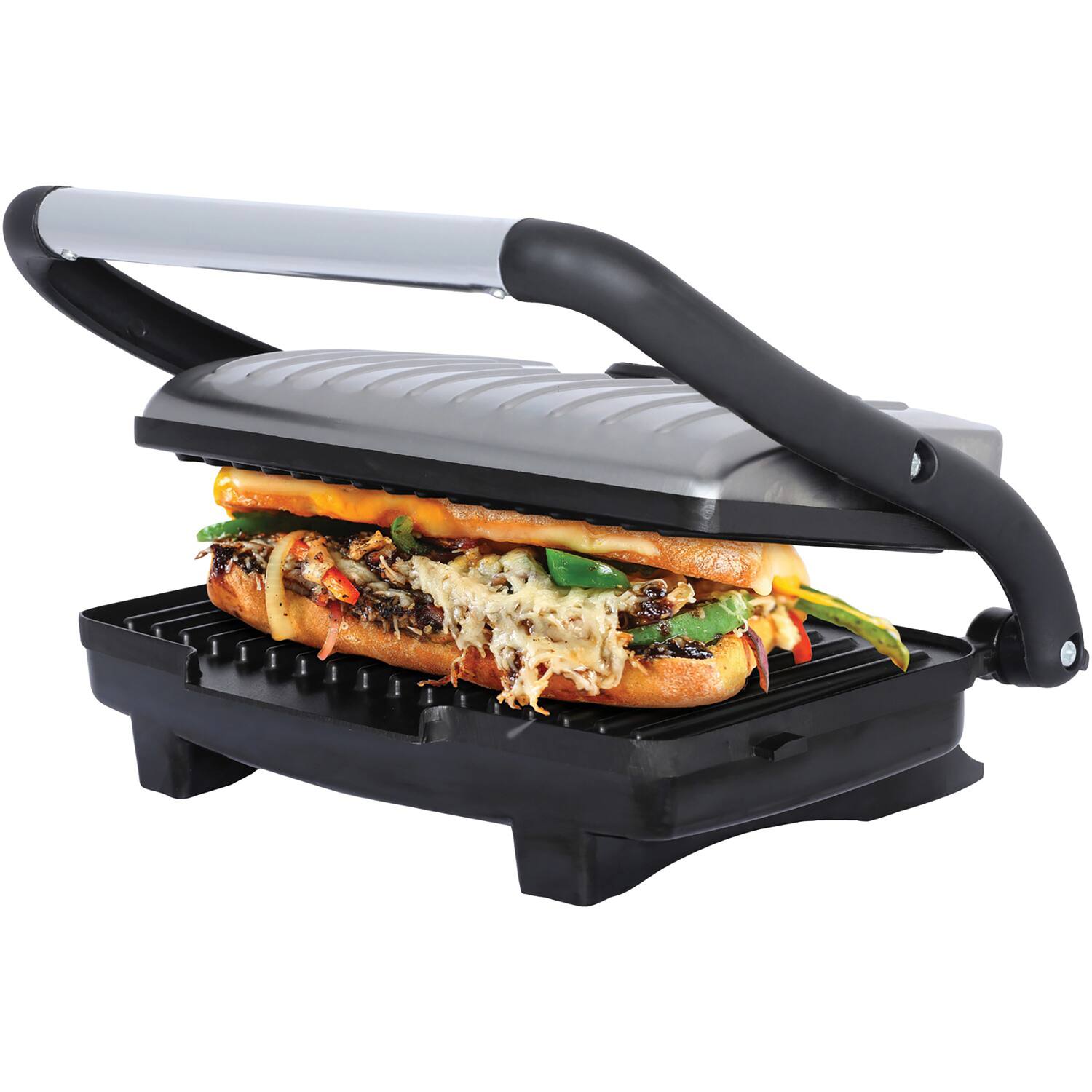 Angle. Brentwood - Brentwood Select TS-611 Compact Non-Stick Panini Grill & Sandwich Maker - Silver.