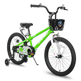 JOYSTAR - Pluto 18" Kids Bike with Light Up Training Wheels, Kids' Bicycle for Boys Girls Ages 5-9, Children Bikes - Green