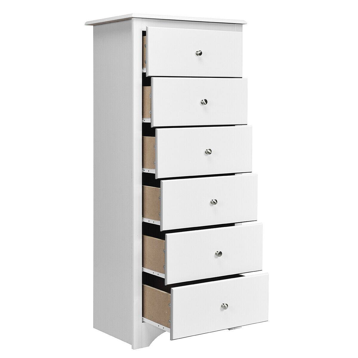 Alt View 9. Costway - Costway 6 Drawer Chest Dresser Clothes Storage Bedroom Tall Furniture Cabinet - White.