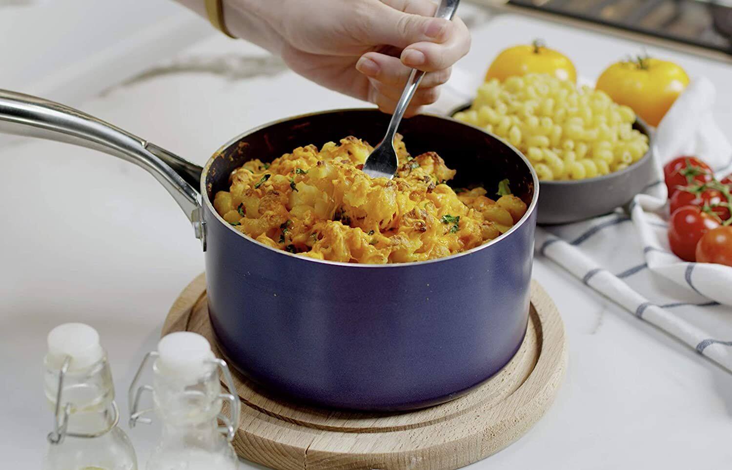 Back. Granitestone - 15-Piece Non Stick Aluminum Cookware Set - Blue.