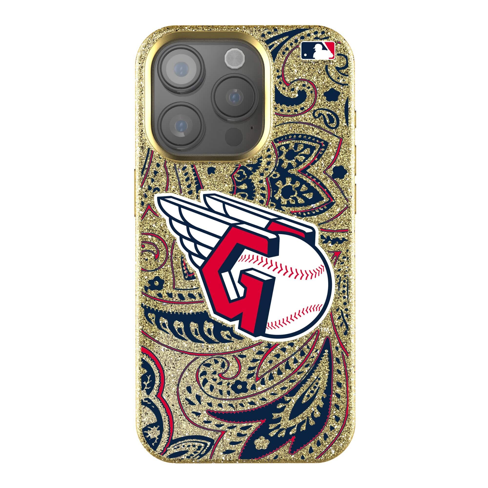 Photos - Case MLB Keyscaper -  - Cleveland Guardians Paisley Bling iPhone  - 16 Pro Max - Gold 202134147 