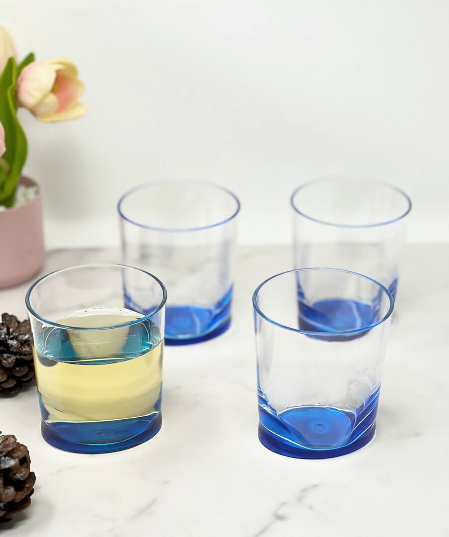 Angle. APRILSOUL - Oval Halo Acrylic Glasses Set of 4 DOF Plastic BPA Free Cocktail Drinkware Water Tumblers - Blue.