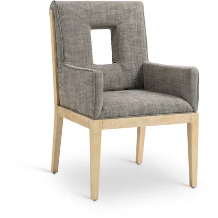 Front. Meridian Furniture - Gwendolyn Grey Linen Textured Fabric Dining Arm Chair - Grey.