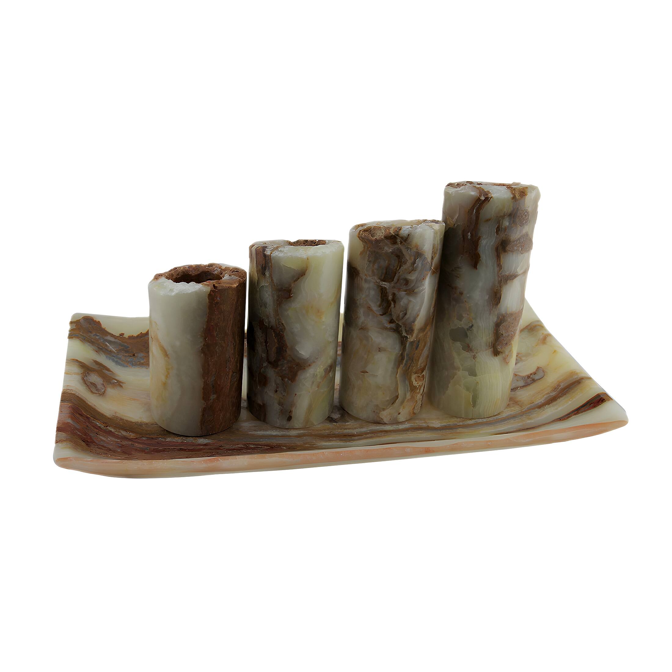 Alt View 2. Zeckos - Red and White Marble Artisan Hand Crafted 5 Piece Marble Candle and Tray Set - Multicolored.