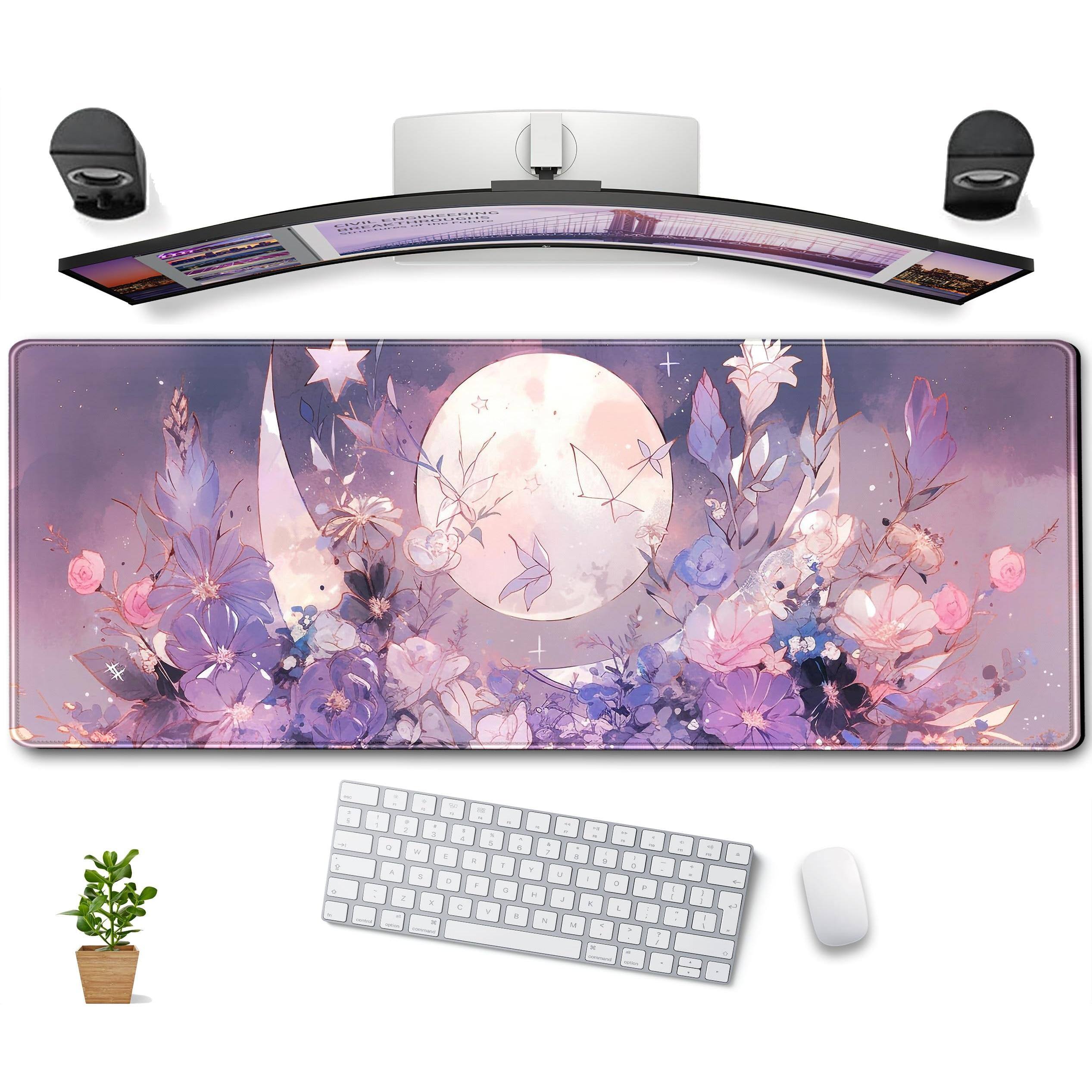 Front. Comfort Essence - Cherry Blossom Mouse Pad Pink Xl Large Extended Gaming Desk Mat Cute Pastel Anime Aesthetics Laptop Women - Pastel Purple Moon.