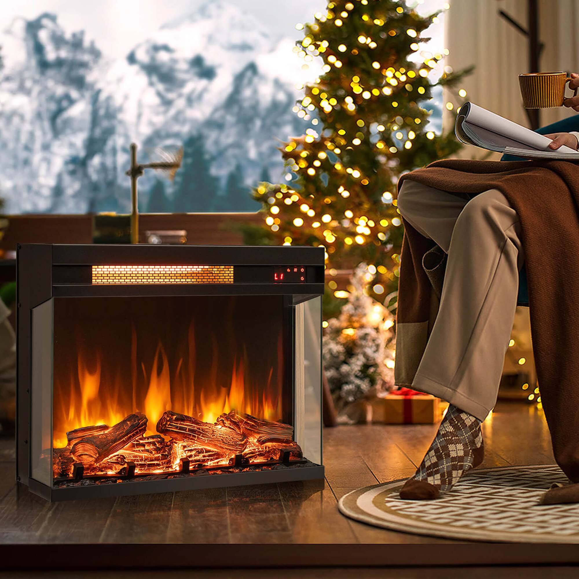 Alt View 1. Costway - Costway 23" 3-Sided Electric Fireplace Insert Heater 1500W with Thermostat & Remote Control - Black.