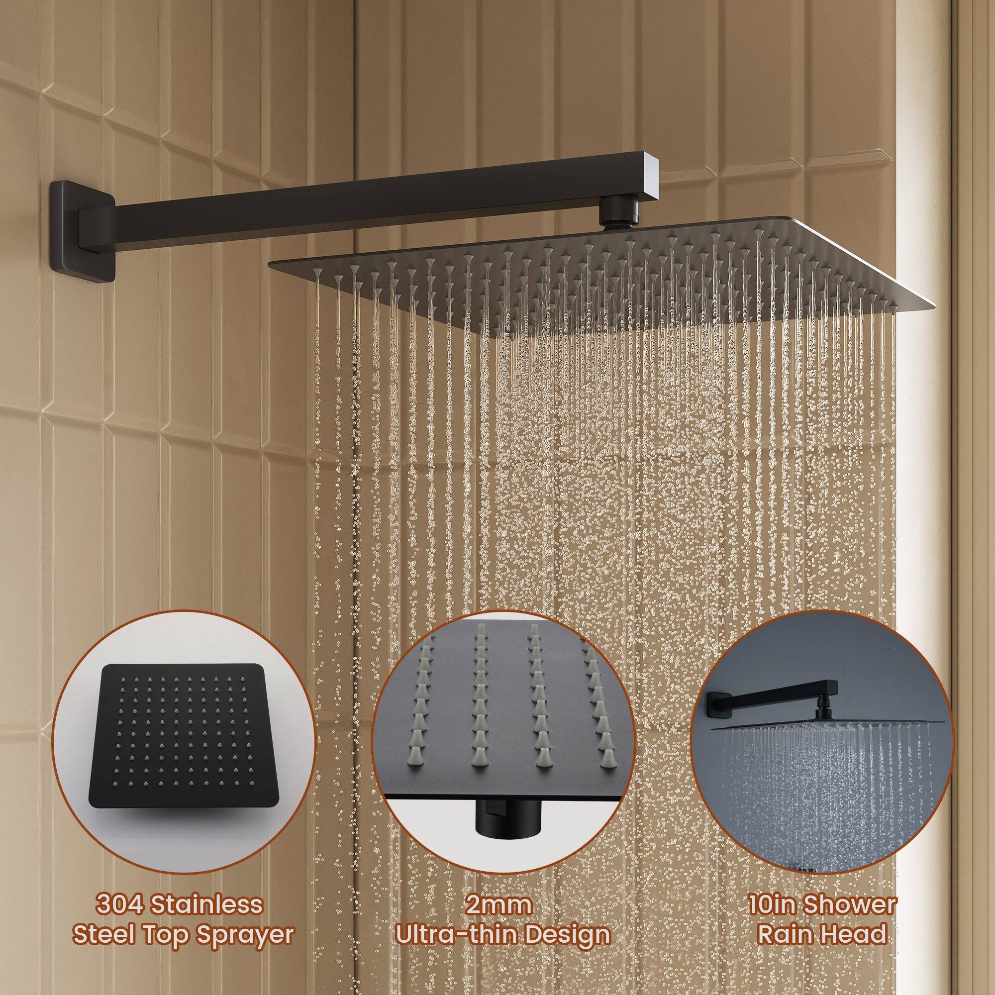 304 Stainless Steel Top Sprayer, 2mm Ultra-thin Design, 10in Shower Rain Head