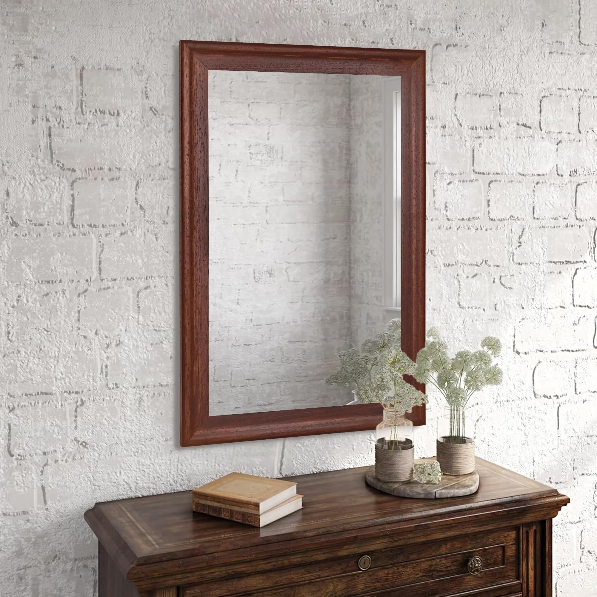 Alt View 1. HM 1810 - Rustic Wood Wall Mirror For Bathroom Rectangle Hanging Vanity Mirrors With Wooden Frame Living Room Bedroom - White 40"L x 30"W.