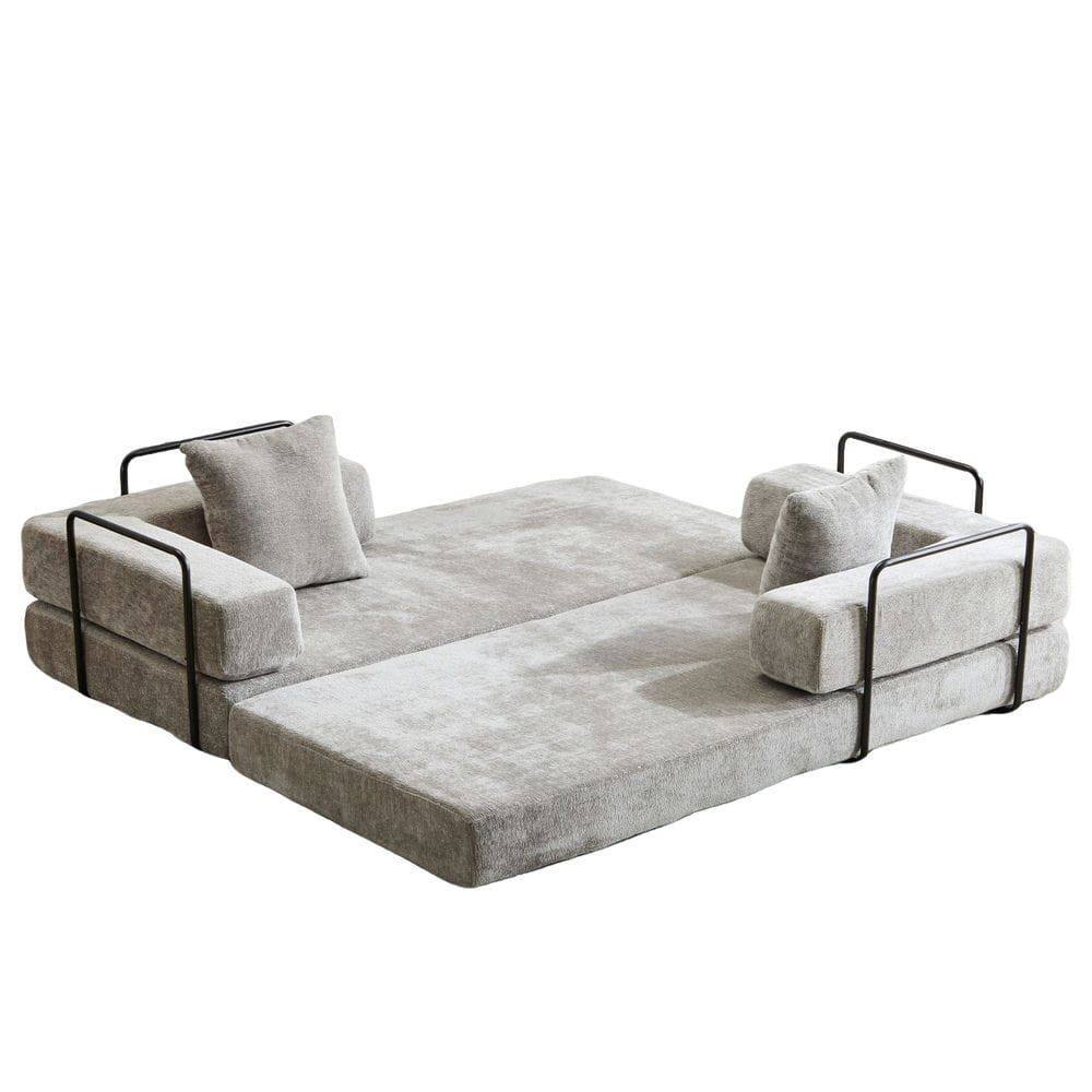 Alt View 8. Kadyn - Floor Couch Bed, Convertible Chenille Fabric Sofa with Pillow Back Support, Compression Lounge Sleeper, Light Gray - Gray.