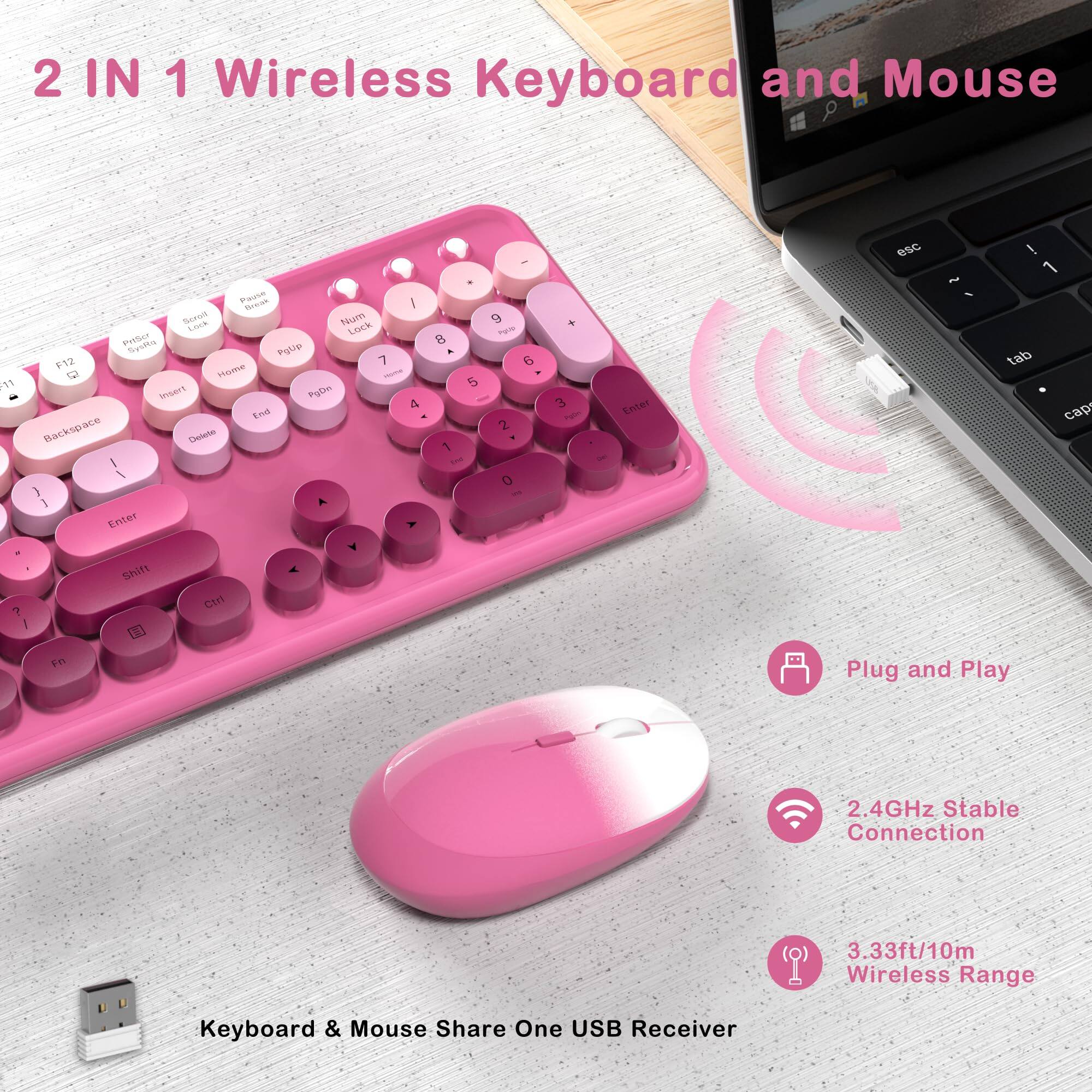 2 IN 1 Wireless Keyboard and Mouse

- Plug and Play
- 2.4GHz Stable Connection
- 3.33ft/10m Wireless Range
- Keyboard & Mouse Share One USB Receiver