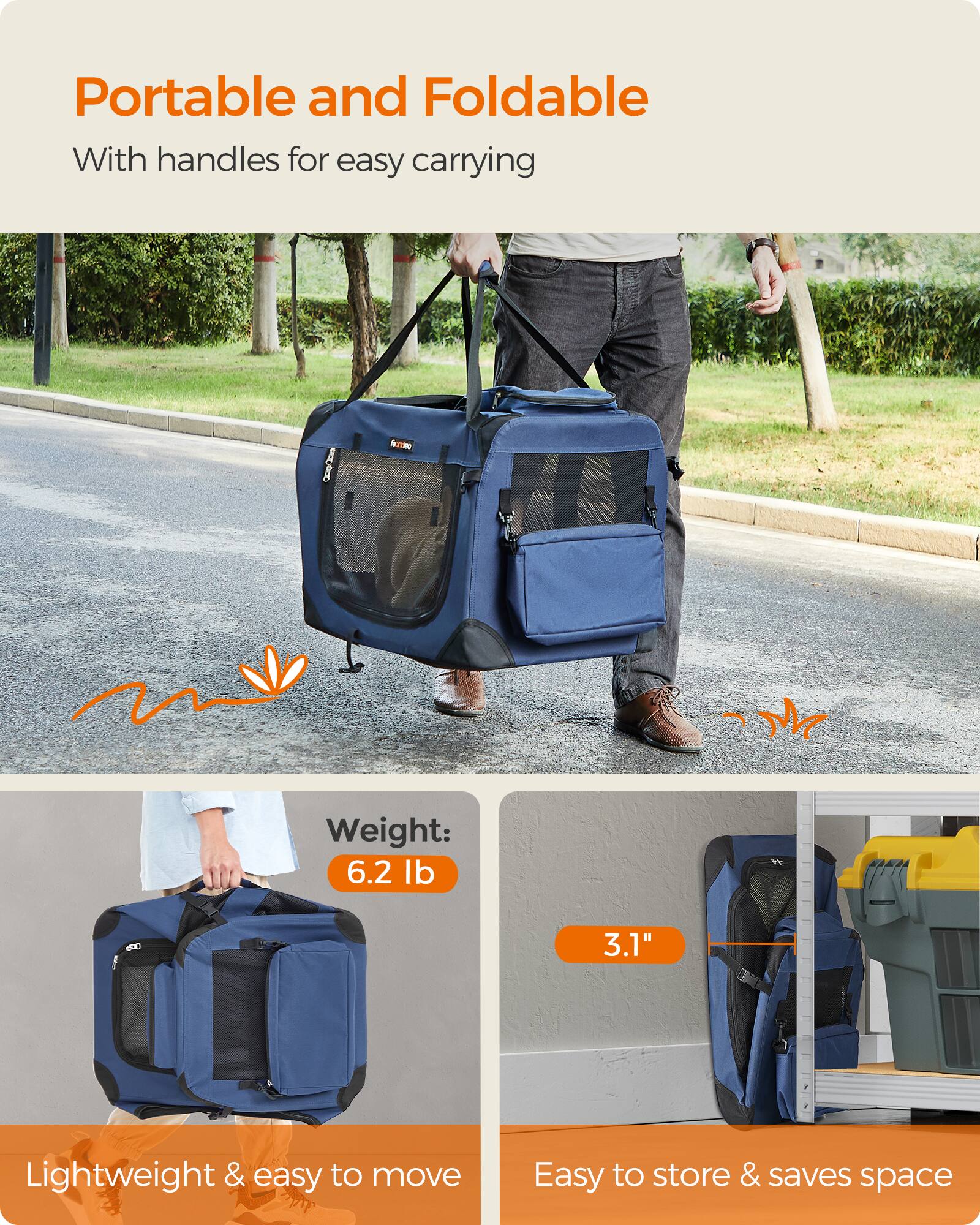 Portable and Foldable  
With handles for easy carrying  

Weight: 6.2 lb  

Lightweight & easy to move  

Easy to store & saves space