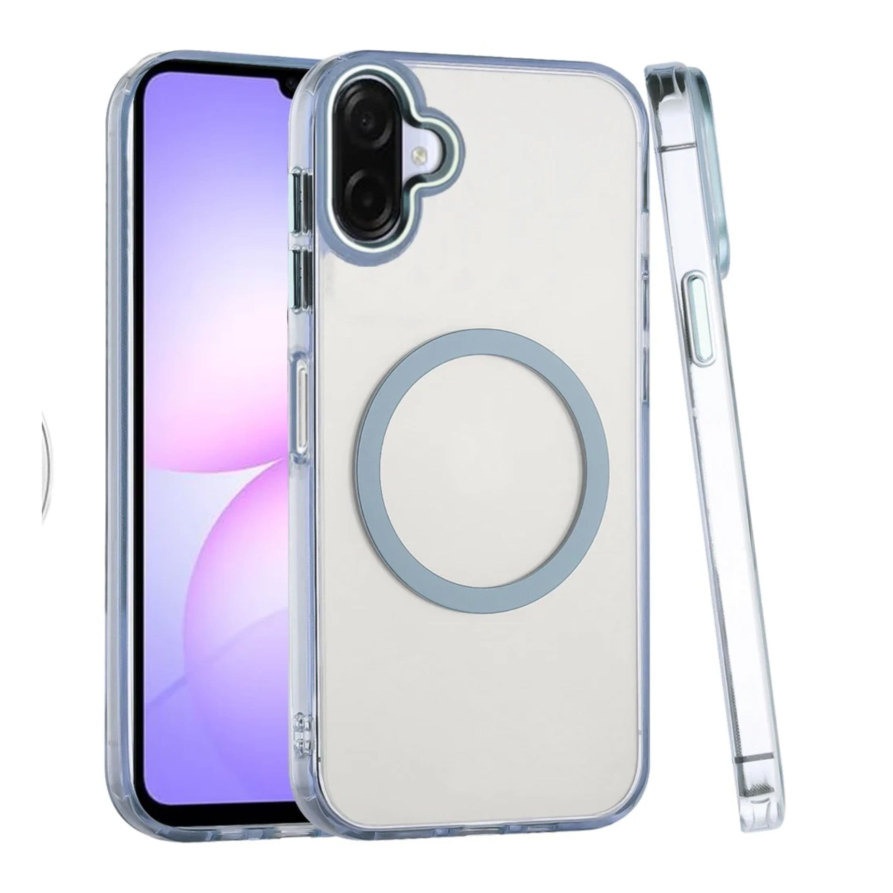 Kitcheniva - Trans-Clear Metal Buttons Raised Camera Bezel Phone Case With Tempered Glass For Samsung Galaxy A07 - Light Blue