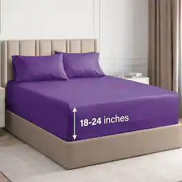 CGK Linens - Extra Deep Pocket 4 Piece Sheet Set - Soft Bed Sheets, Fits 18"-24" Mattresses - King - Purple