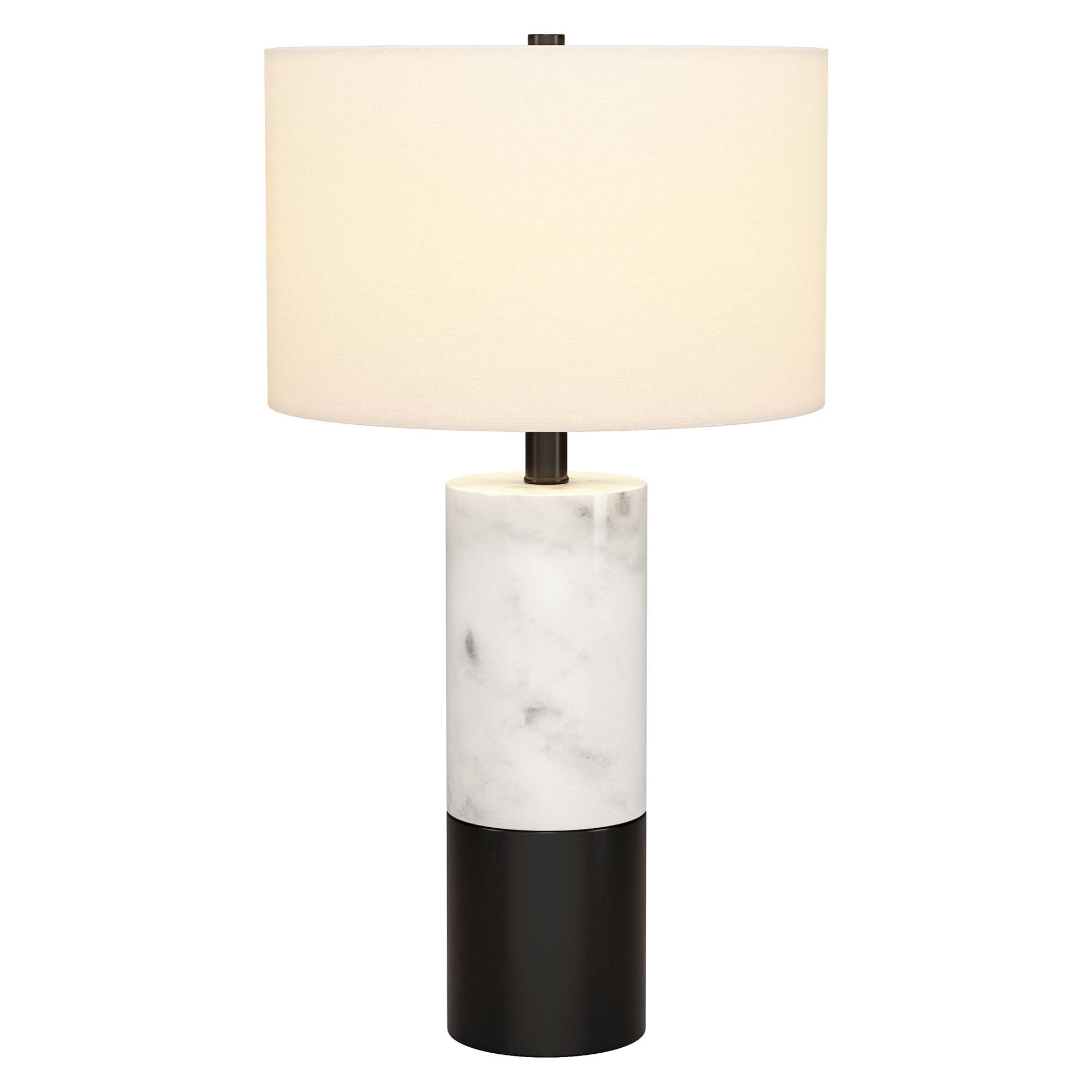Angle. Hudson&Canal - Liana 24" Tall Table Lamp with Fabric Shade in Marble/Black/White.
