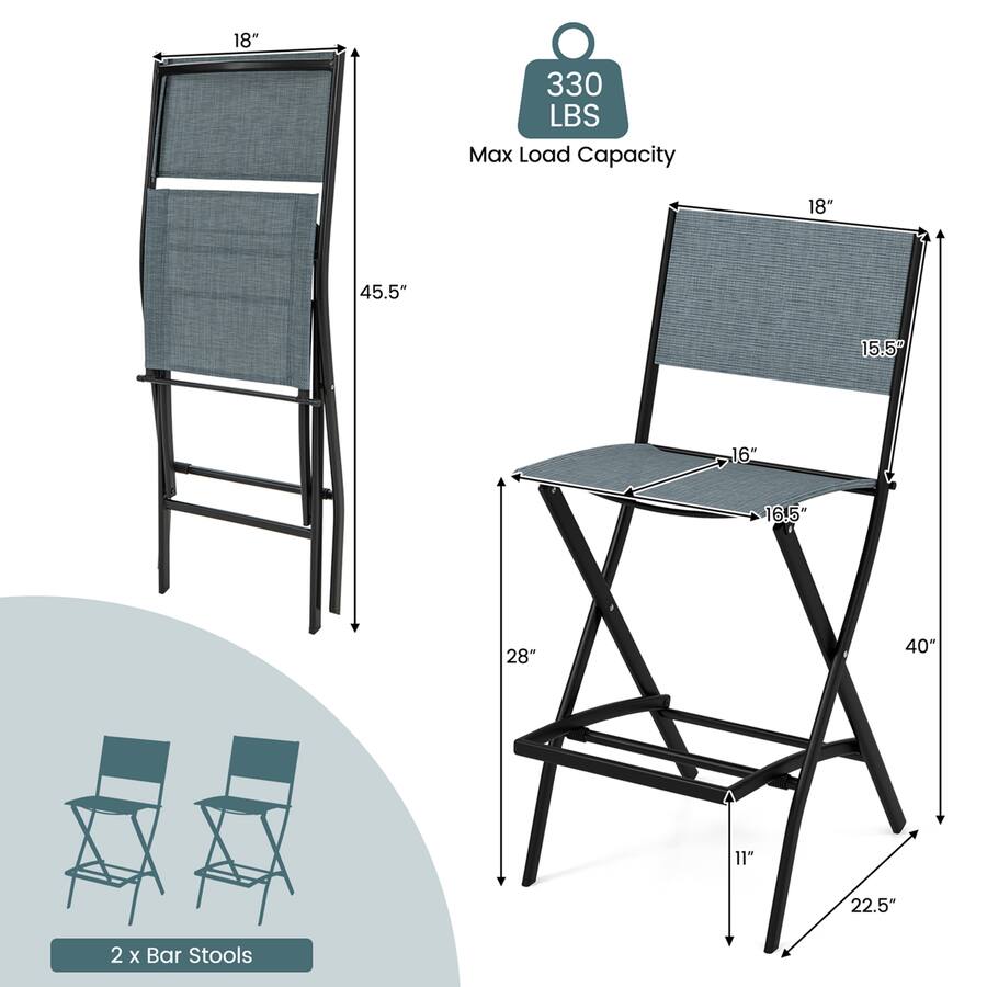 Costway Set of Outdoor Bar Chair Folding Bar Height Stool with