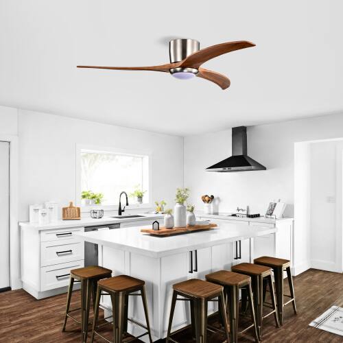 Alt View 4. LUCKY ONE - 52" Flush Mount Ceiling Fan with Light Remote 3 Wood Blades 6-Speed - Nickel.