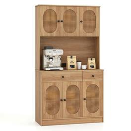 Kadyn - 71" Pantry Cabinet with Open Hutch Top and Built-In Charging Station, Natural - Brown