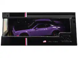 2018 Dodge Challenger SRT Demon Plum Crazy Metallic with Matt Black Hood 1/43 Diecast Model Car by IXO Models - Plum Metallic with Matt Black
